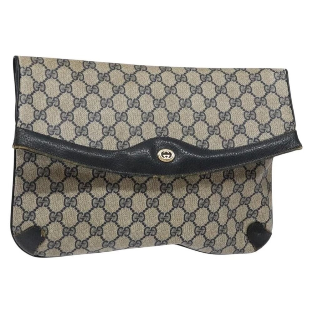 GUCCI GG Supreme Clutch Bag PVC Navy Gold